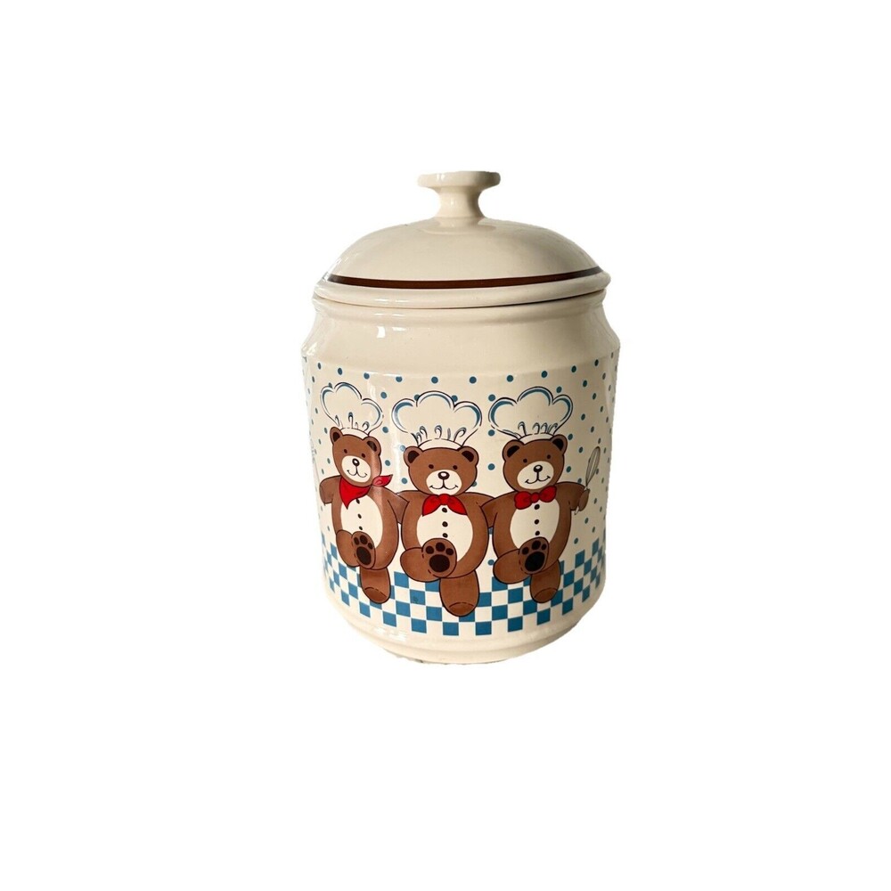 VTG Large B&D Canisters Cookie Jar 3 Dance Bears Chef Hat Japan Ceramic with Lid
